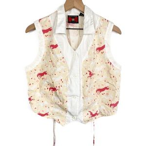 Vintage Five Star By Roper Cotton Novelty Print Equestrian Vest, Yellow - Size L